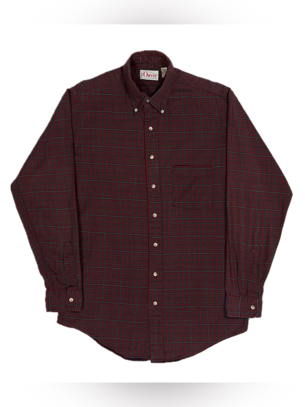 Vtg 1991 Orvis USA Made Cotton Wool Red Green Plaid Flannel Shirt Men Med Tall